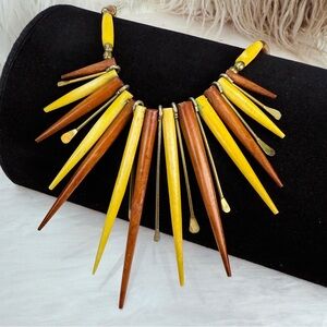 Vintage tribal native spike Yellow Brown Brass dyewood Spike Statement Necklace